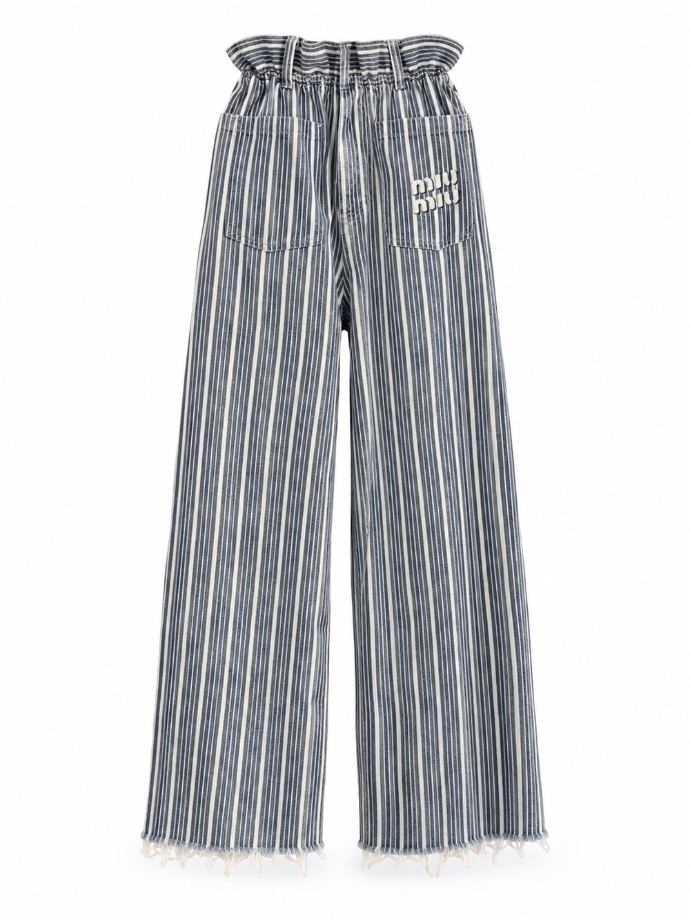 Miu Miu Striped Wide-Leg Pants in Navy and White